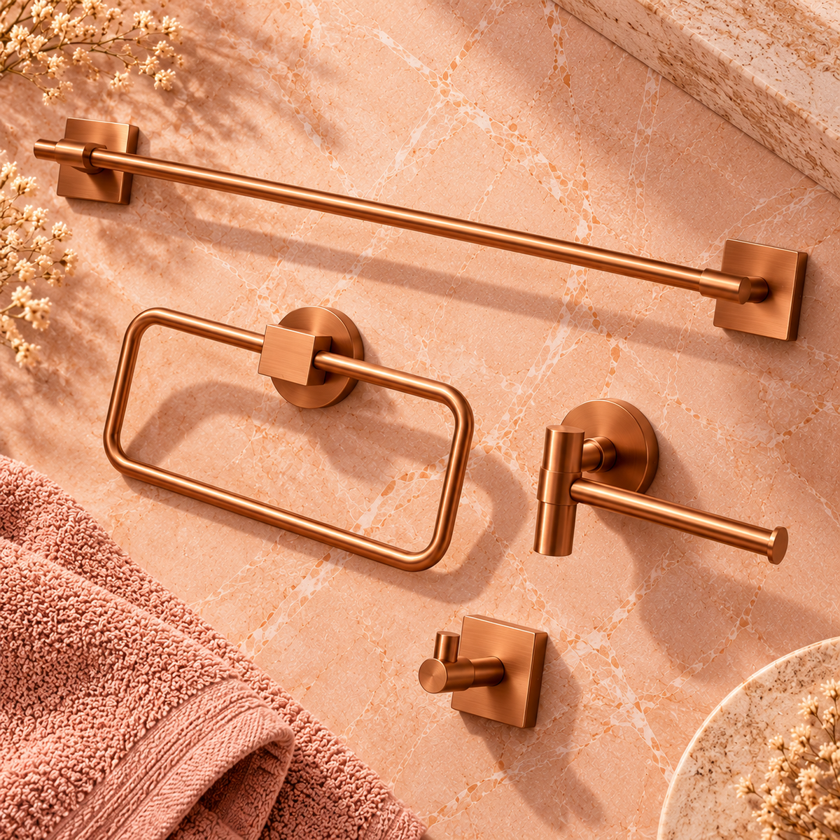 Badaccessoires-Set REA GRID – 4-teilig, gebürstetes Kupfer