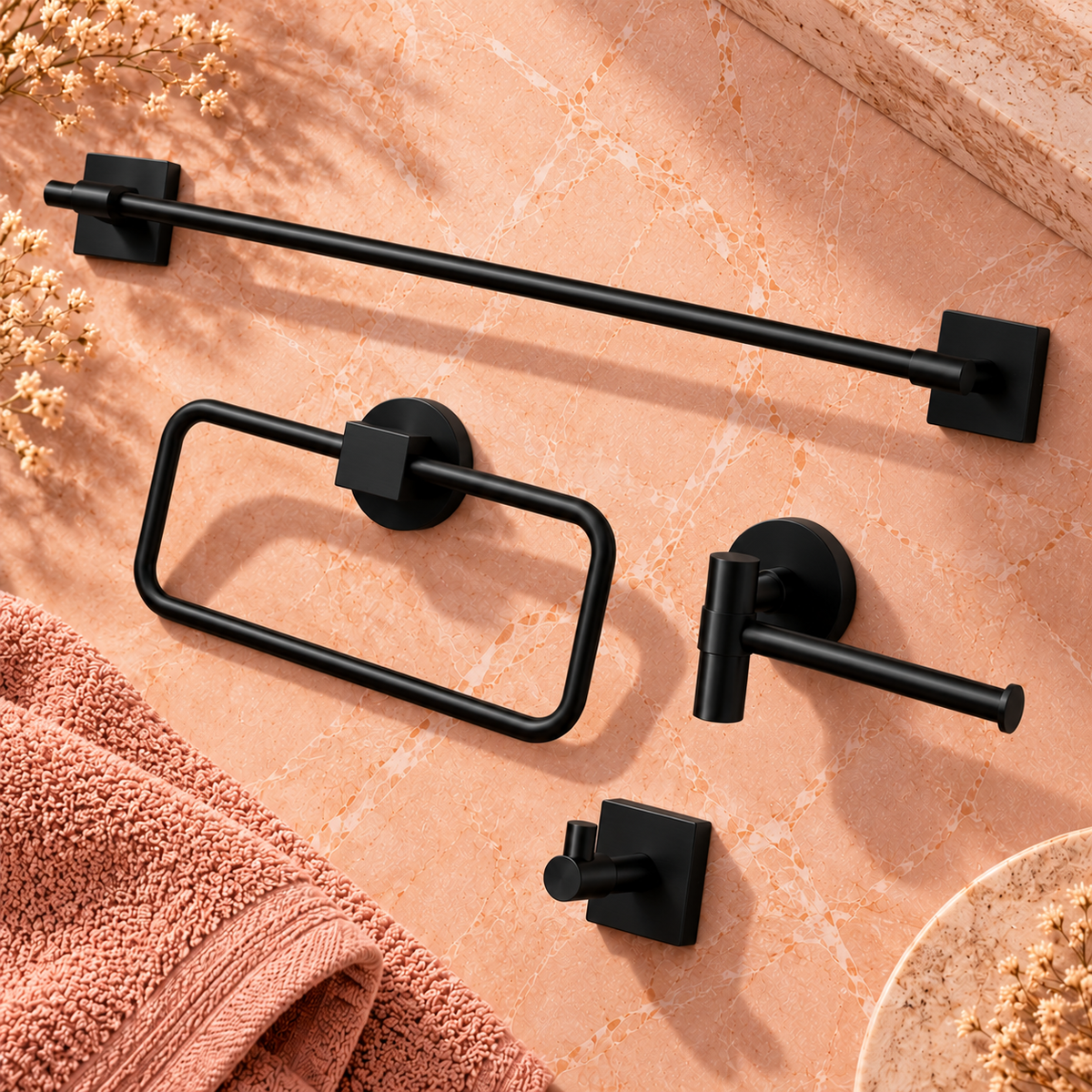 Badaccessoires-Set REA GRID – 4-teilig, Schwarz