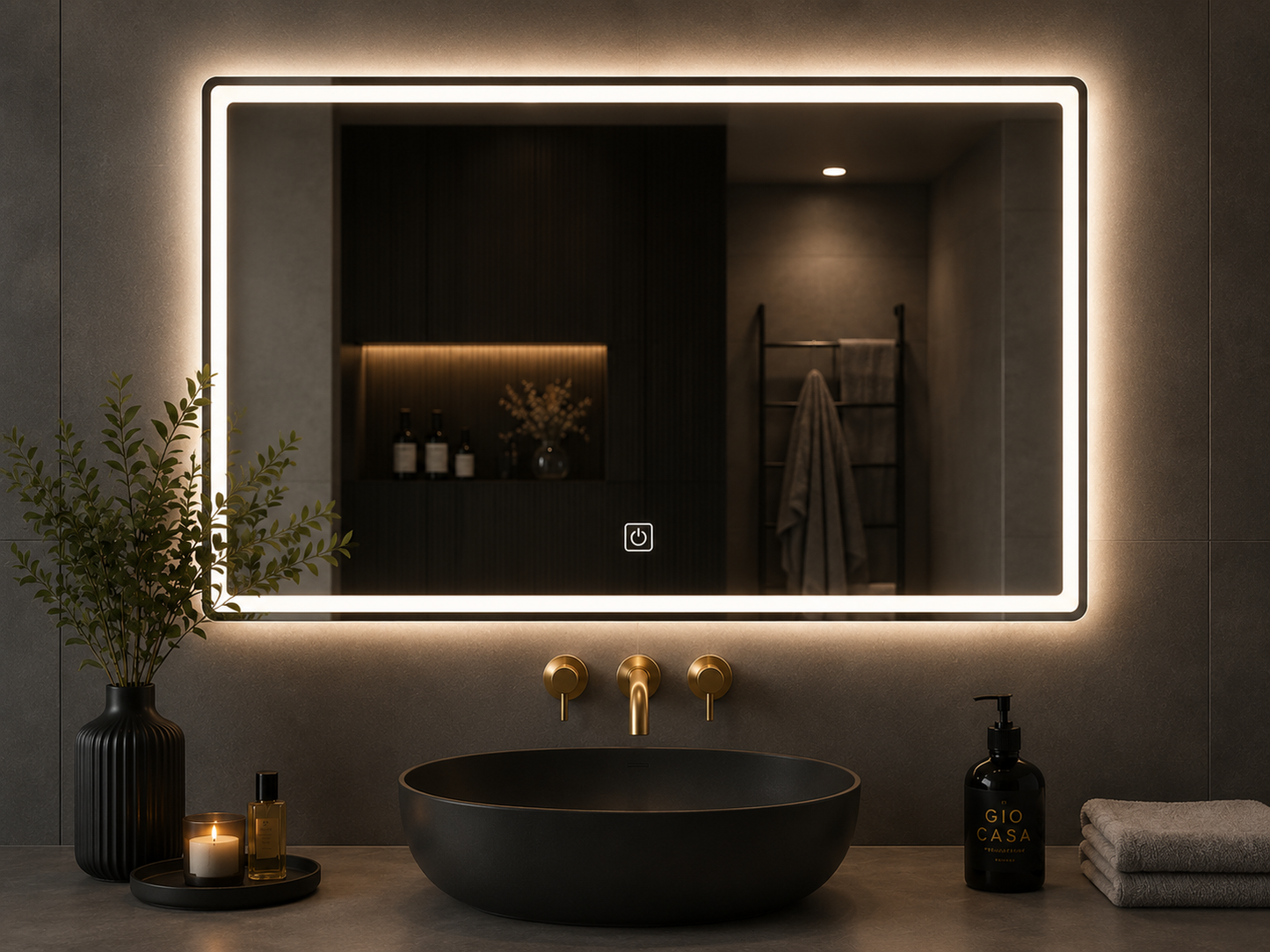 LED Badspiegel 80 × 60 cm –  Touch-Sensor & Dimmbar & 3 Lichtfarben
