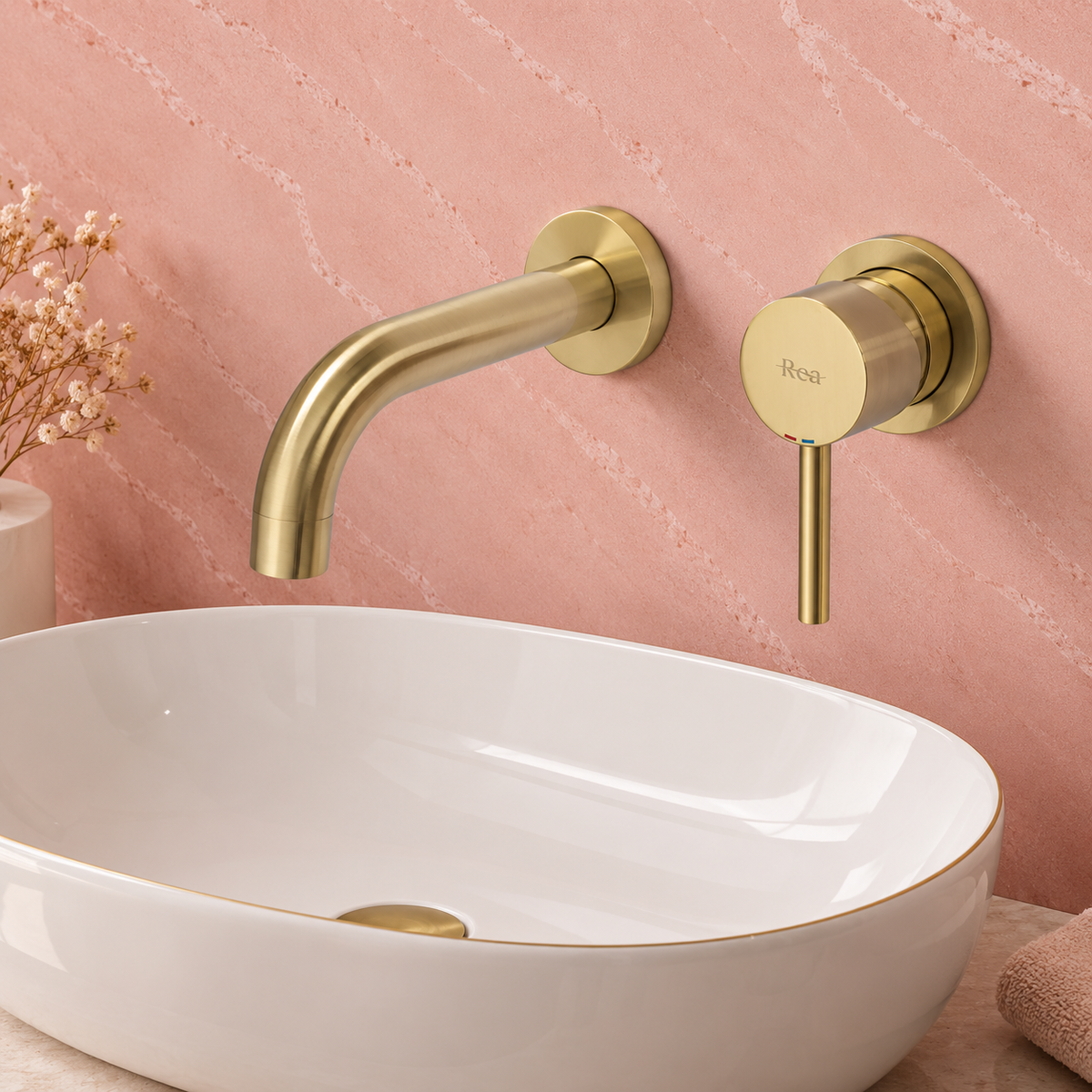 Unterputz-Waschtischarmatur REA Lungo – gebürstetes Gold mit BOX-System
