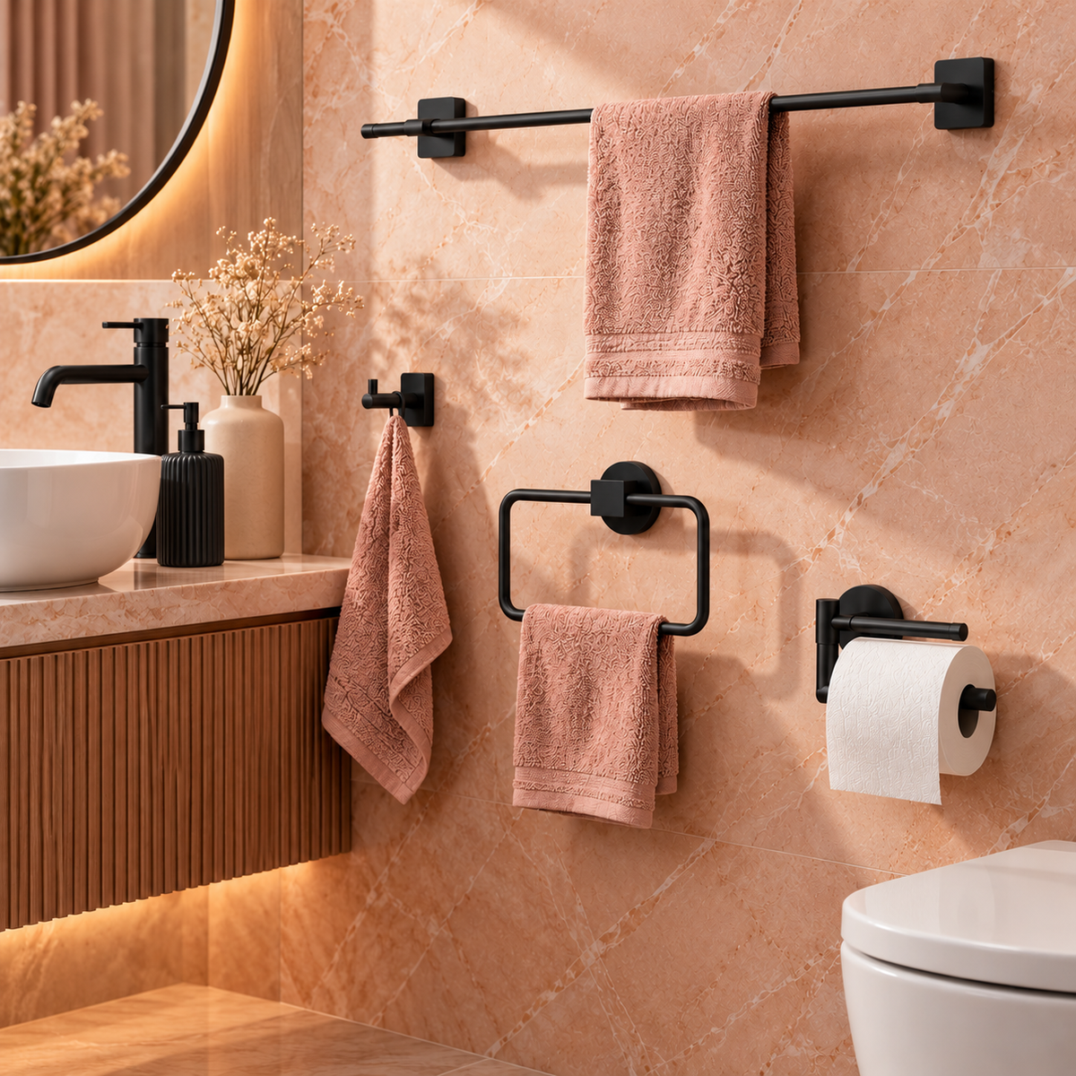 Badaccessoires-Set REA GRID – 4-teilig, Schwarz