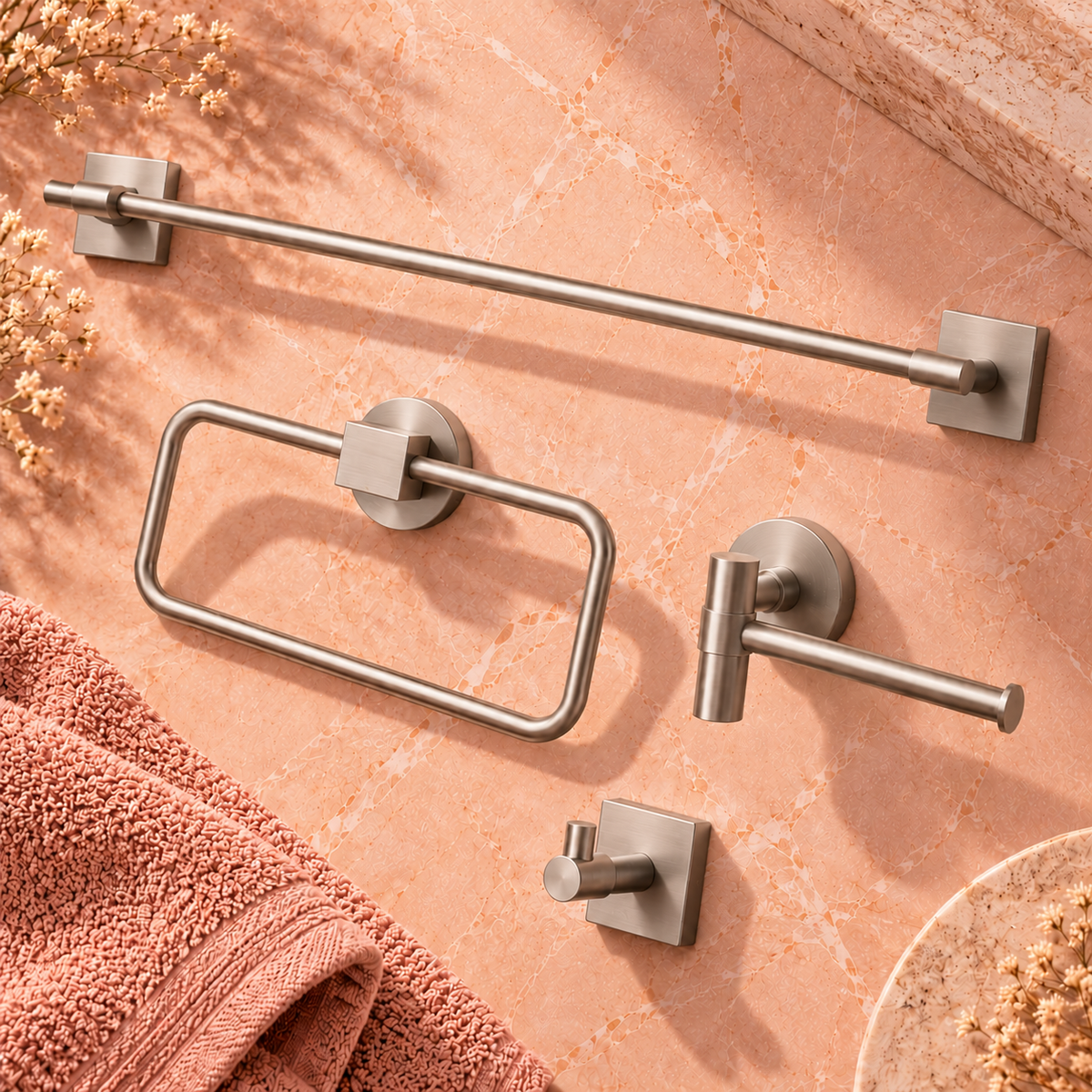 REA GRID Badaccessoires-Set 4-teilig – Nickel gebürstet
