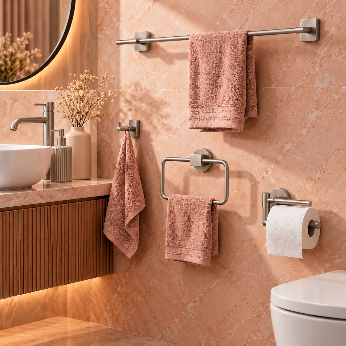 REA GRID Badaccessoires-Set 4-teilig – Nickel gebürstet