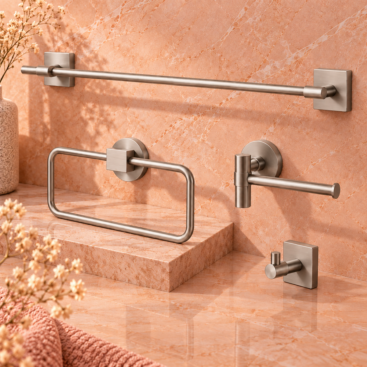 REA GRID Badaccessoires-Set 4-teilig – Nickel gebürstet