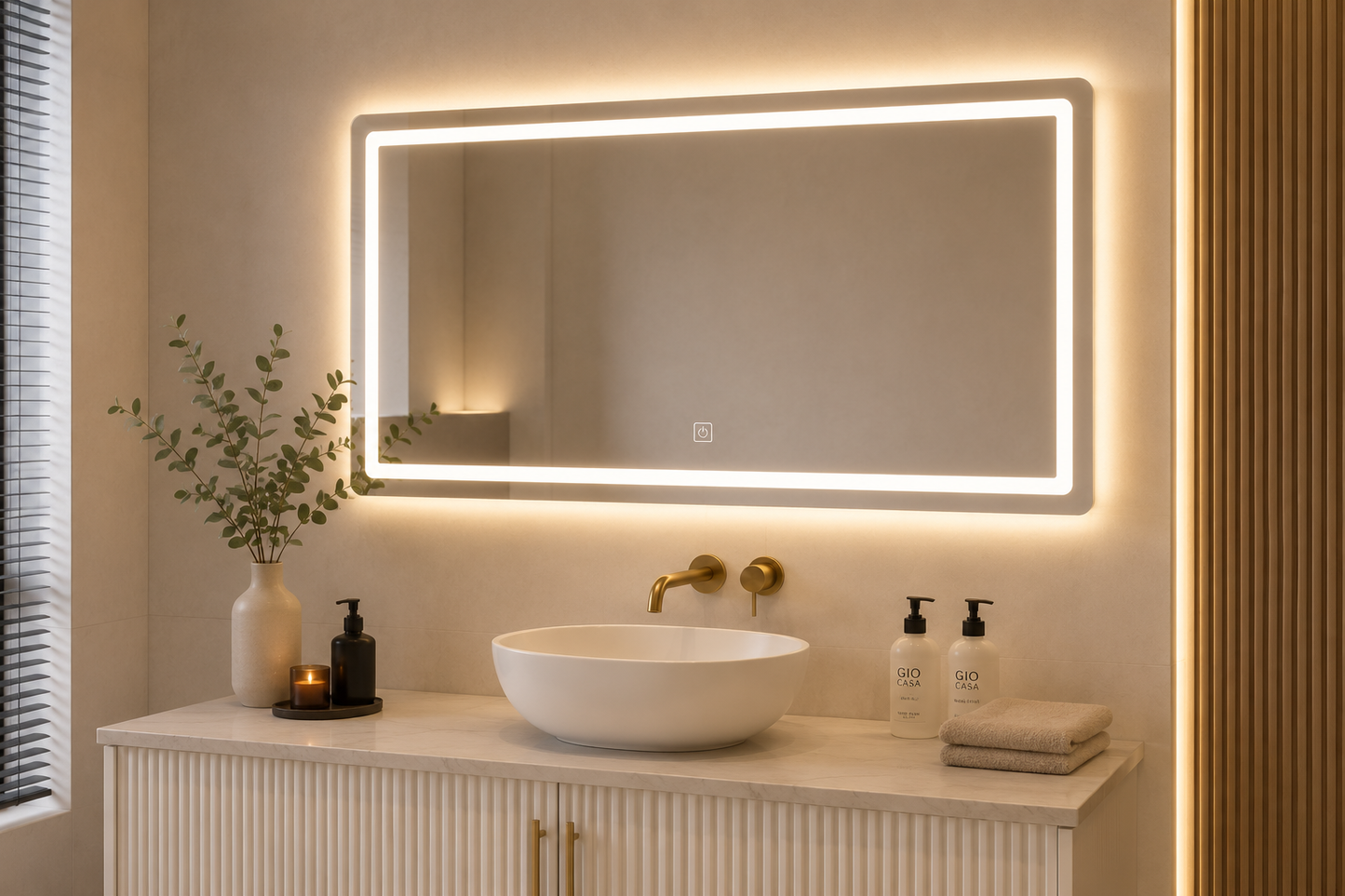 LED Badspiegel 80 × 60 cm –  Touch-Sensor & Dimmbar & 3 Lichtfarben