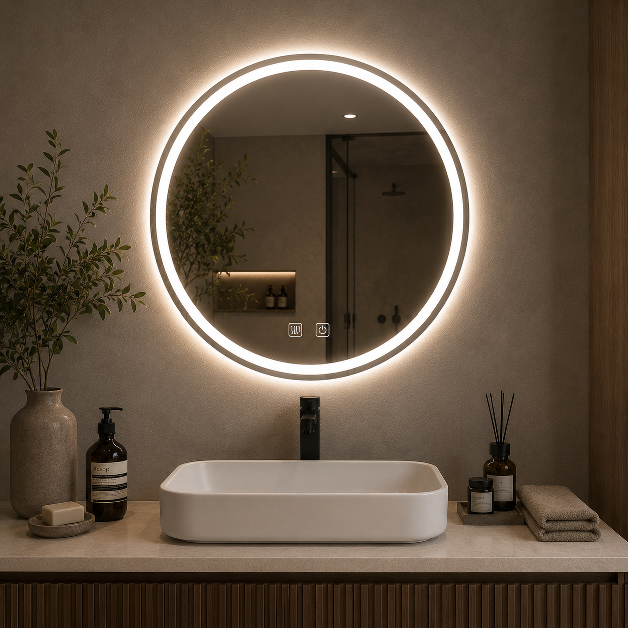 LED Badspiegel Rund 60 cm – Anti-Beschlag & Hintergrundbeleuchtung