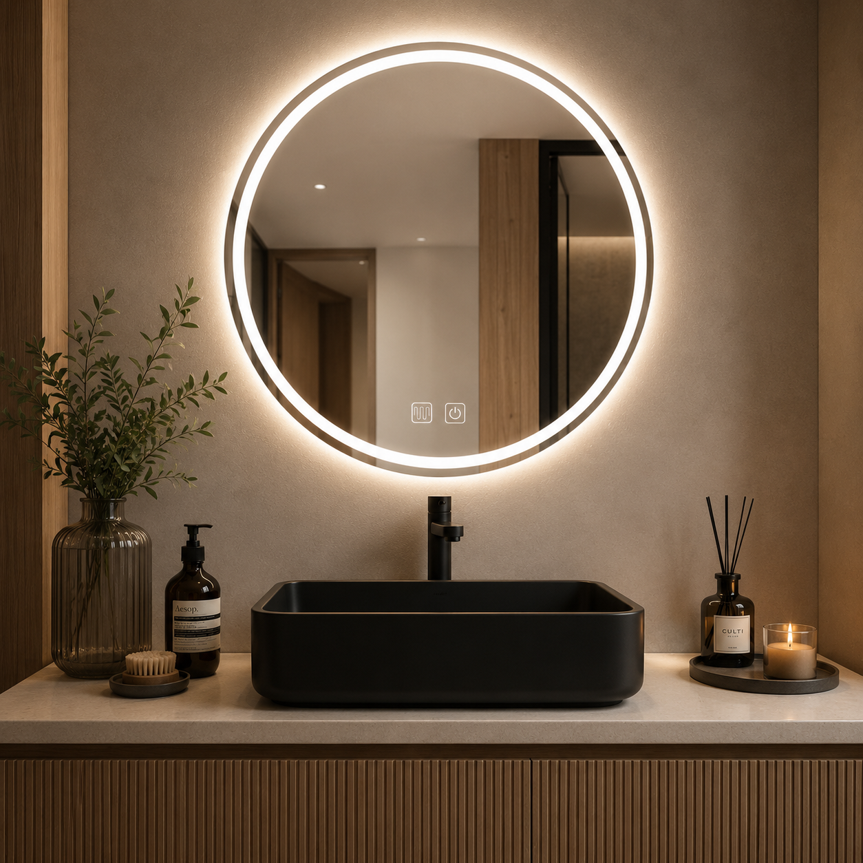 LED Badspiegel Rund 60 cm – Anti-Beschlag & Hintergrundbeleuchtung