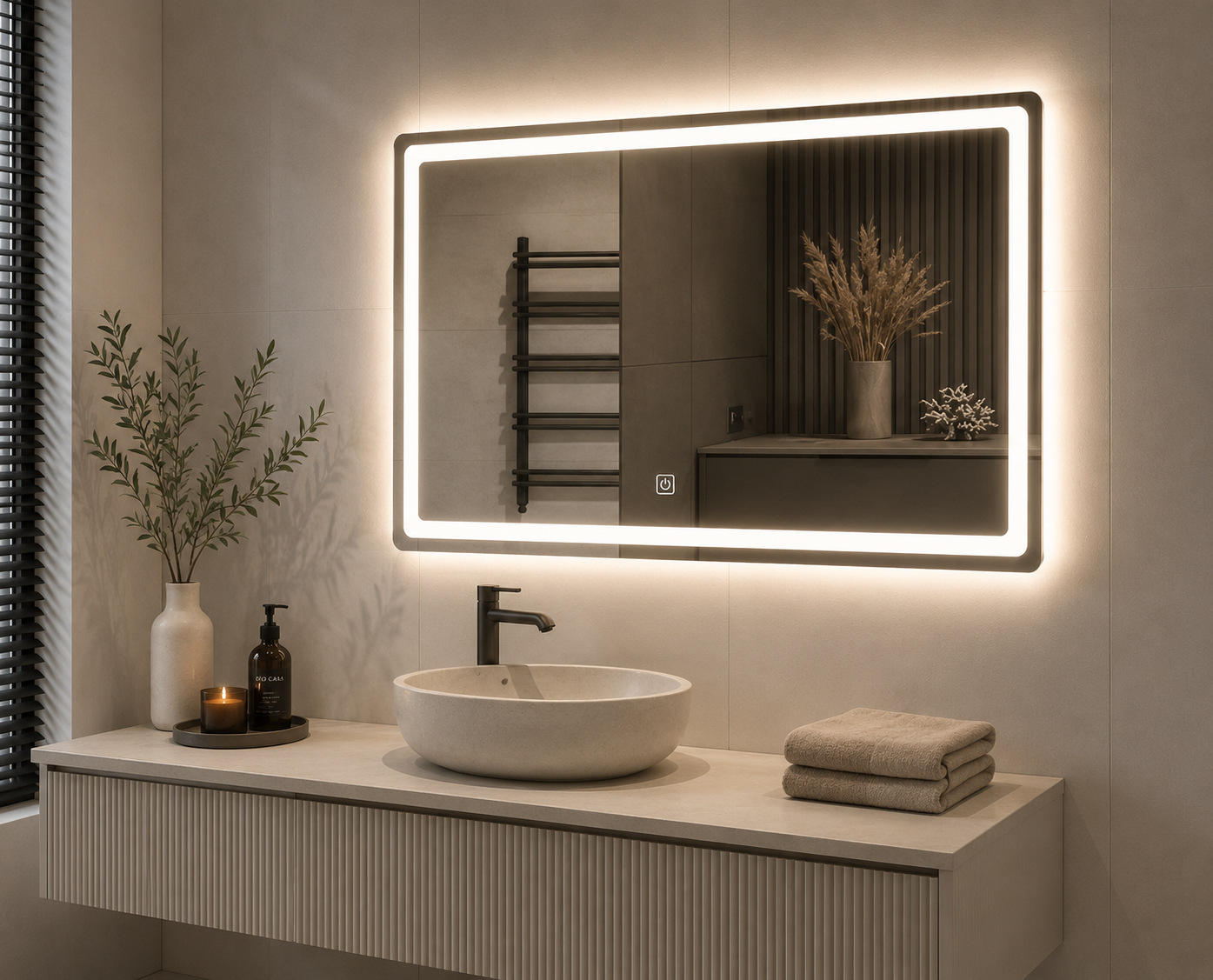 LED Badspiegel 80 × 60 cm –  Touch-Sensor & Dimmbar & 3 Lichtfarben