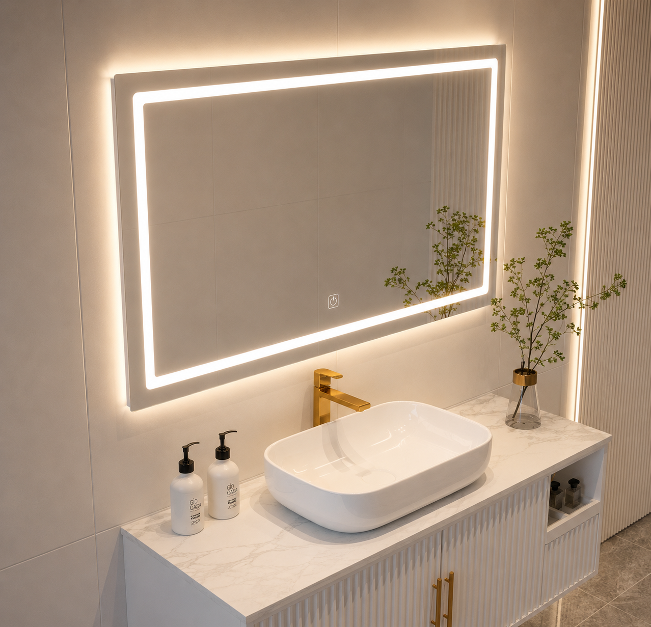 LED Badspiegel 80 × 60 cm –  Touch-Sensor & Dimmbar & 3 Lichtfarben