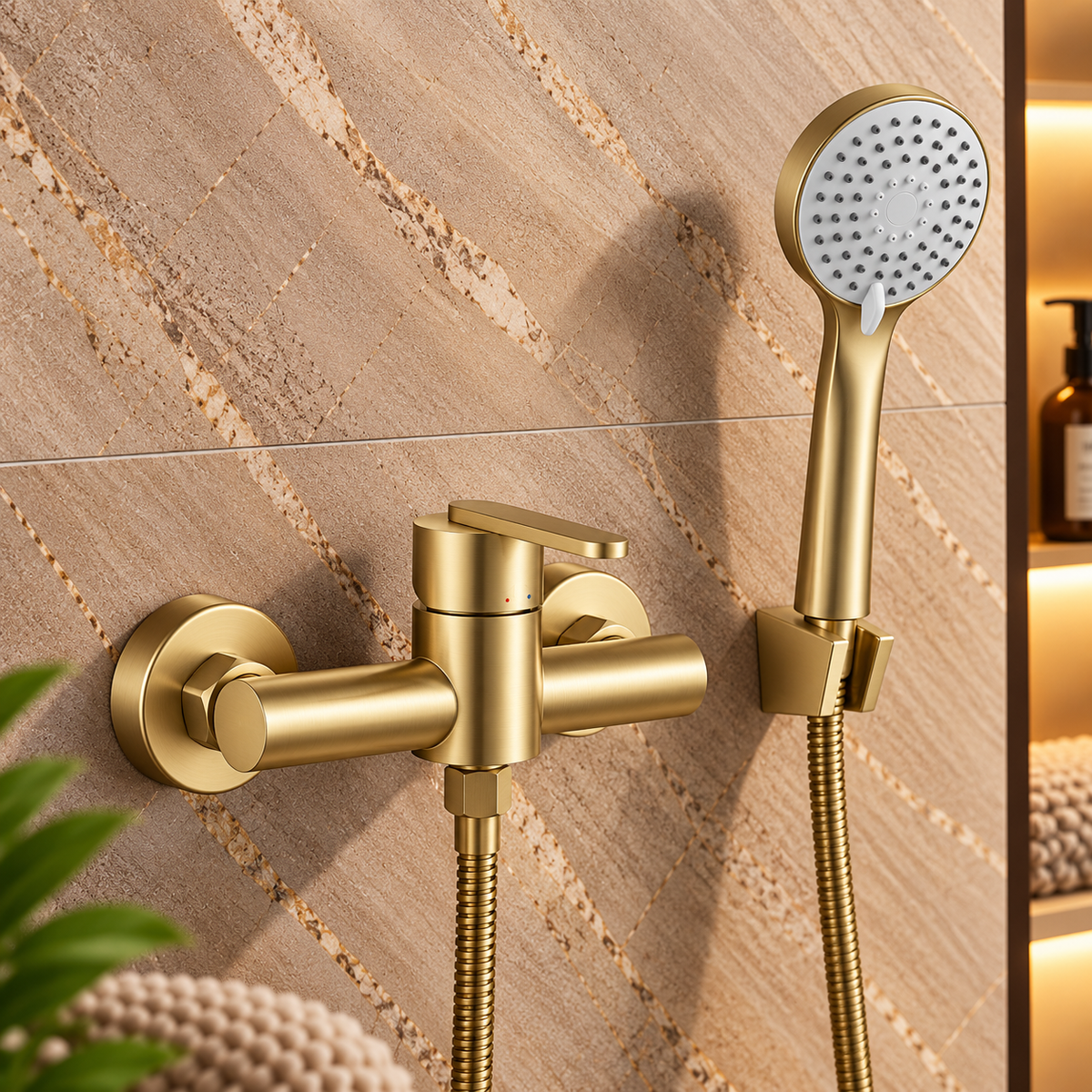 Duscharmatur REA Ontario – gebürstetes Gold mit Handbrause