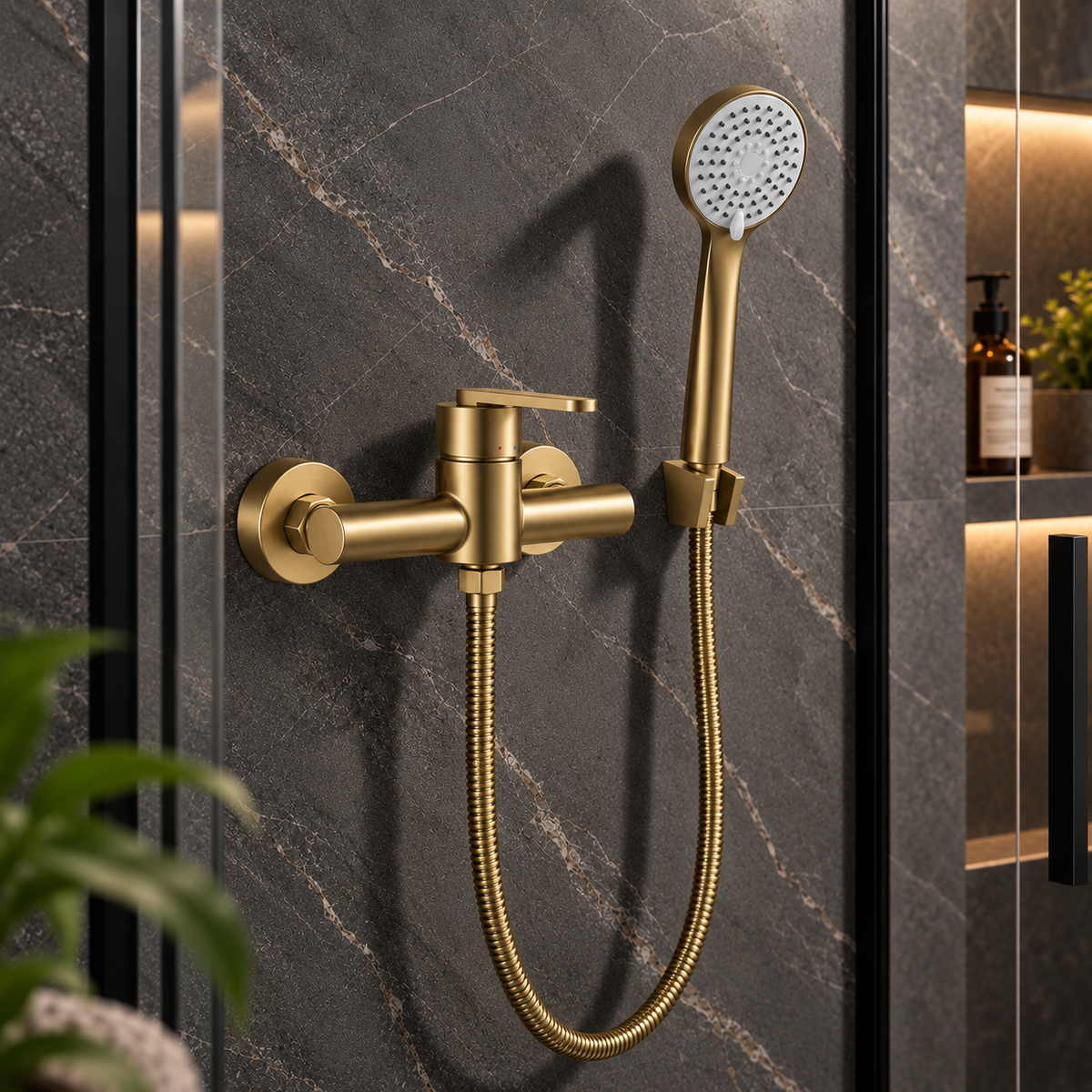 Duscharmatur REA Ontario – gebürstetes Gold mit Handbrause