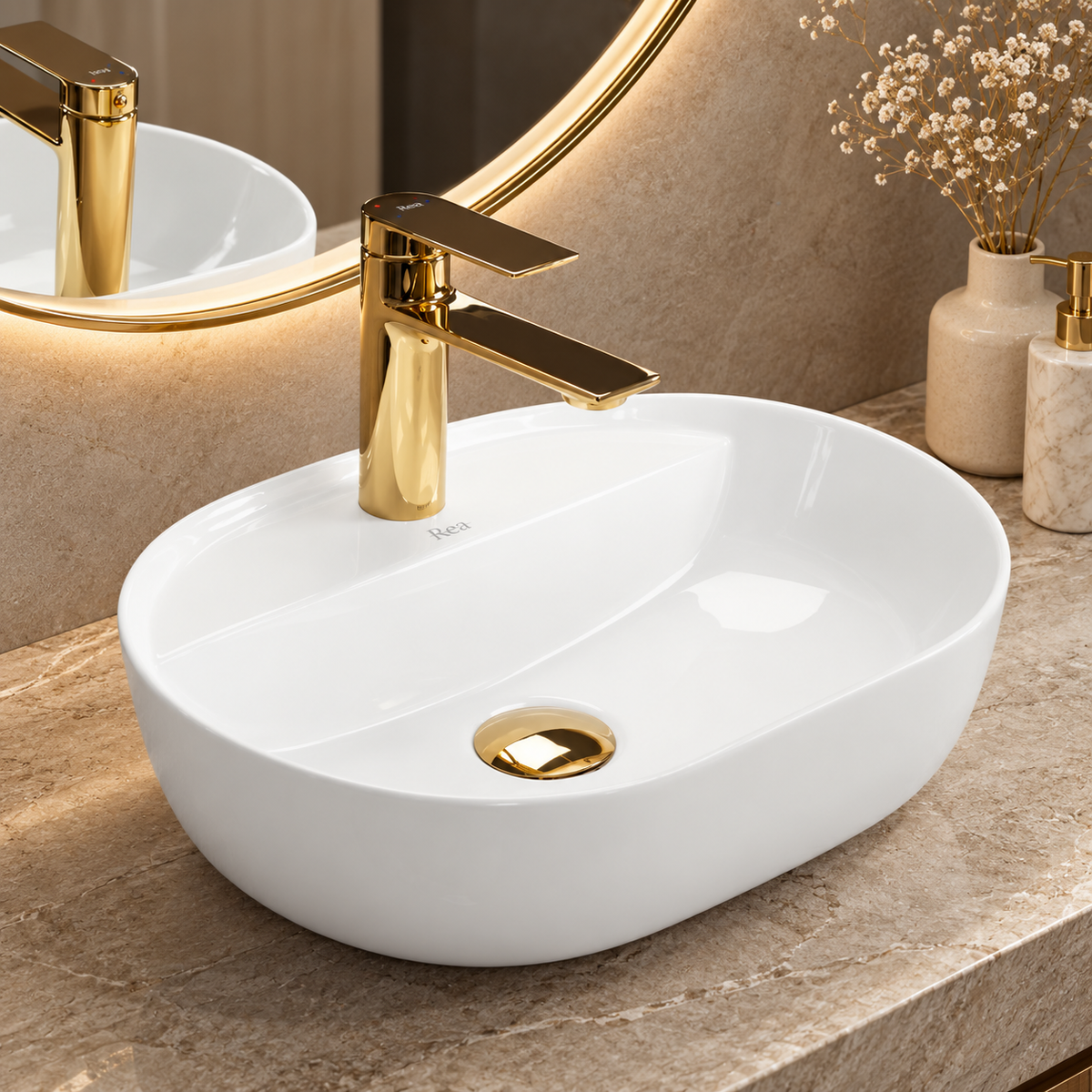 Aufsatzwaschbecken Aura 42 cm – Weiß Glänzend