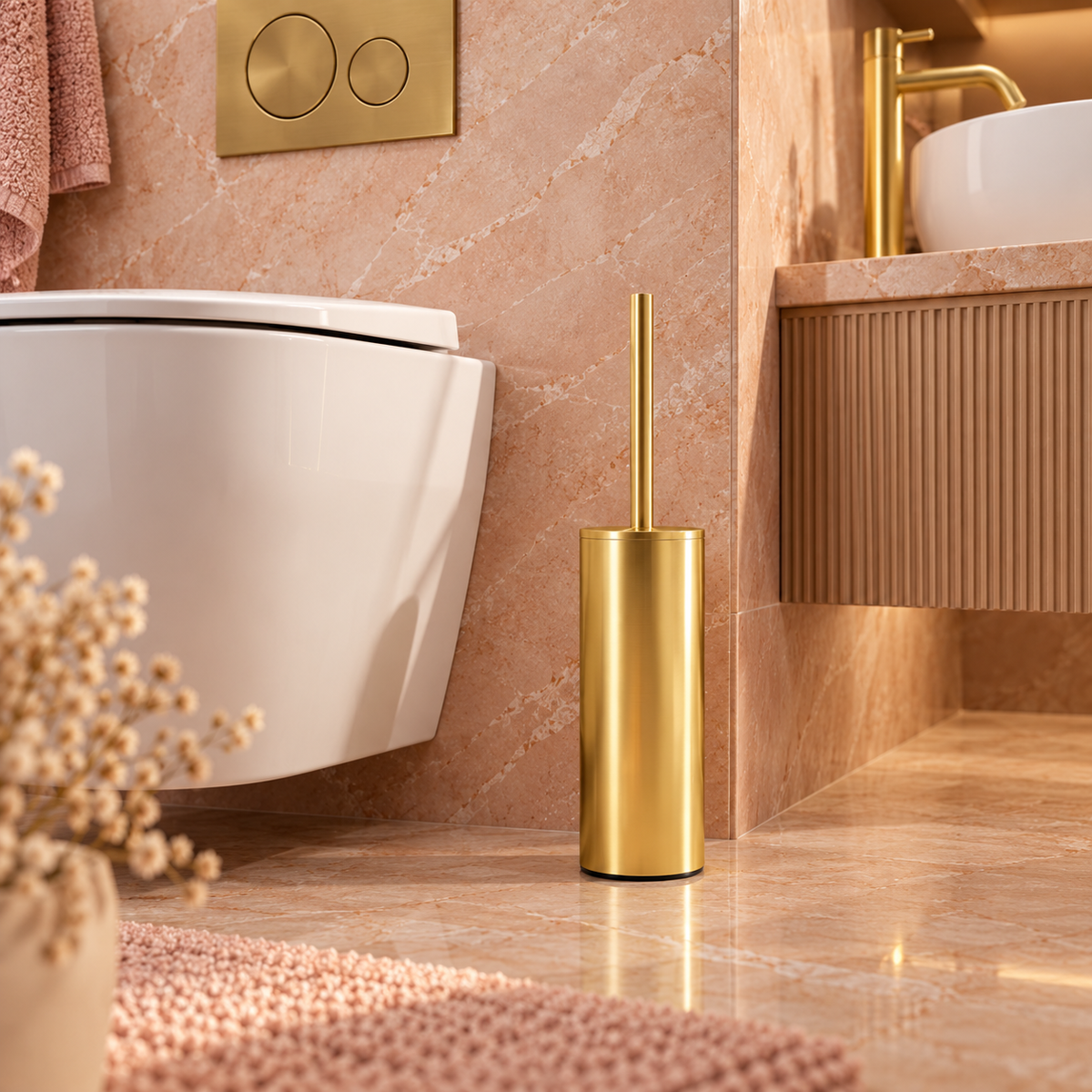 WC-Bürste REA TIL B106 – gebürstetes Gold mit Standhalter