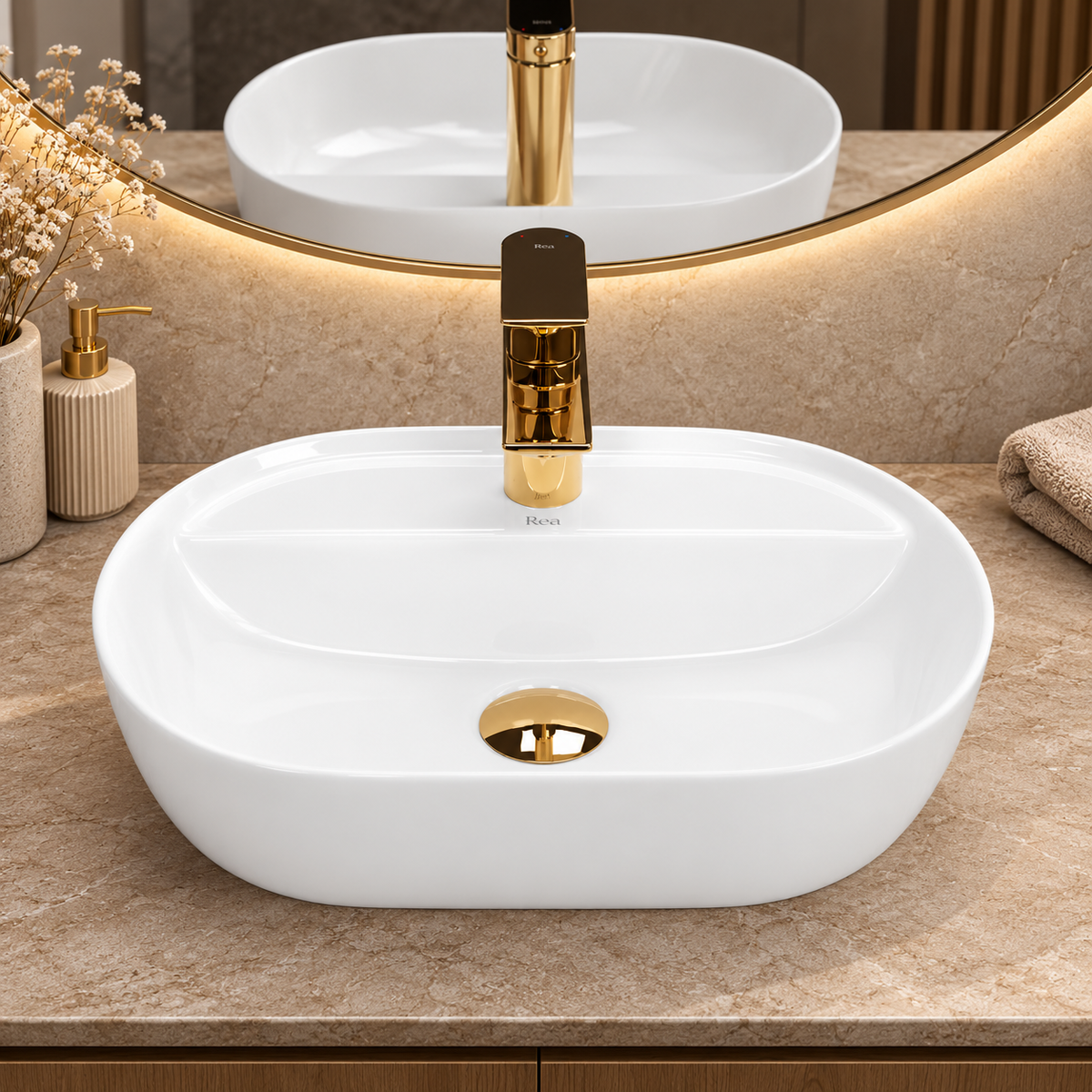 Aufsatzwaschbecken Aura 42 cm – Weiß Glänzend