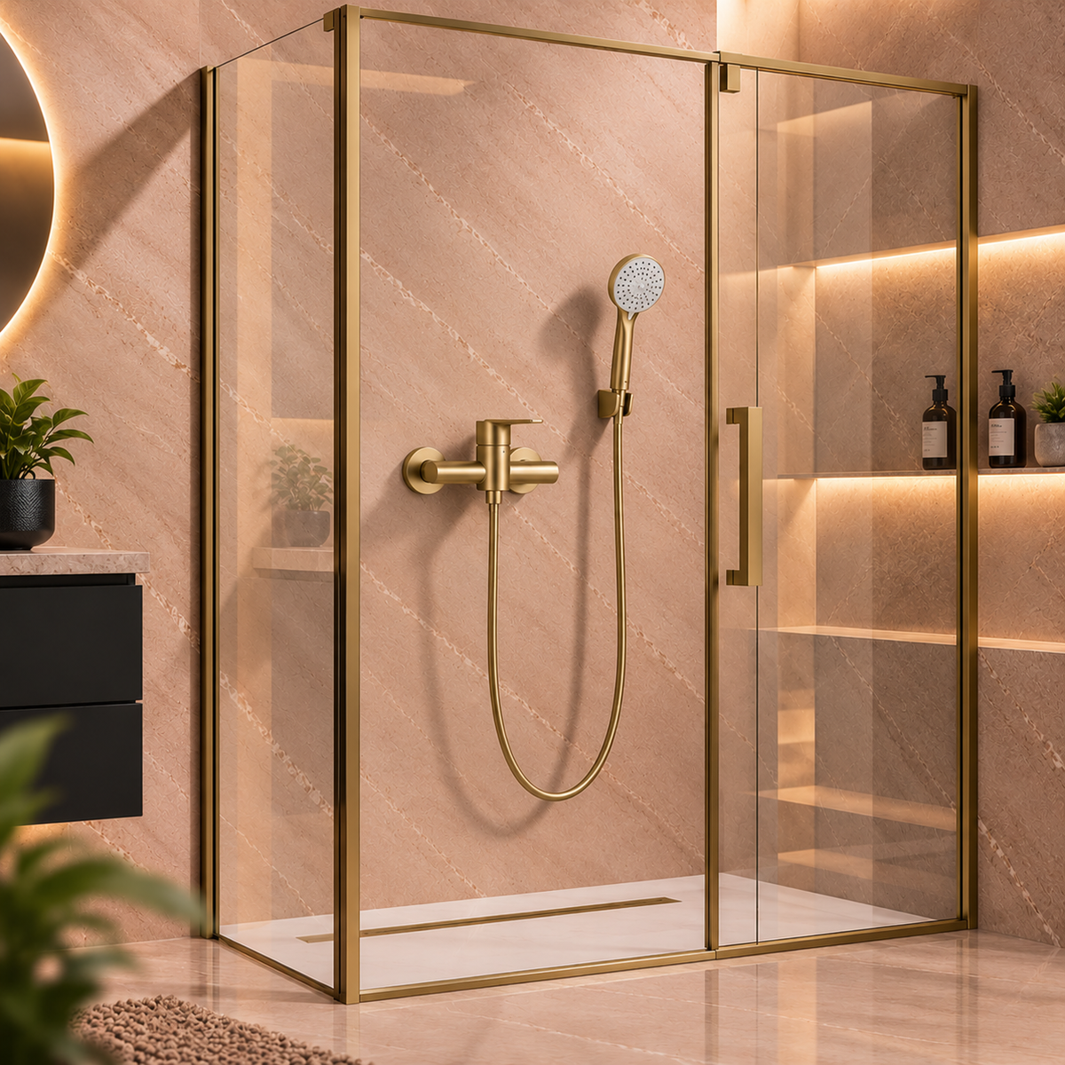 Duscharmatur REA Ontario – gebürstetes Gold mit Handbrause